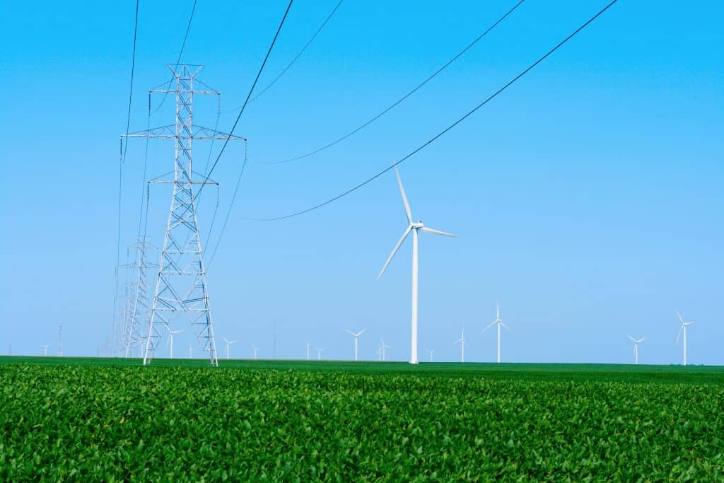 Photo of wind turbine and power lines